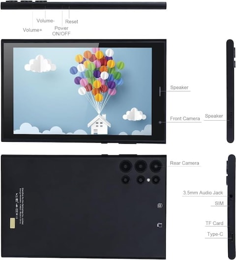 CM822 6GB+256GB Black WiFi 5G 8 Inch Tablet, Comptible With Android 12.0 Dual Cameras Long Battery Life Tablet For Adults Teenagers
