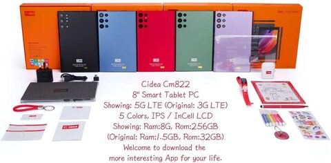 CM822 6GB+256GB Black WiFi 5G 8 Inch Tablet, Comptible With Android 12.0 Dual Cameras Long Battery Life Tablet For Adults Teenagers