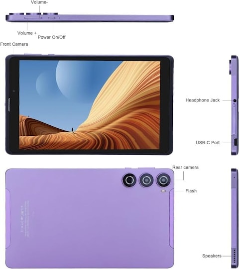 CM835 256 جيجابايت مدمج بذاكرة الوصول العشوائي 8 تابلت ذكي أندرويد 8 بوصة شاشة IPS 5G LTE شريحة واحدة واي فاي، CM835 Kids Tab Zoom يدعم الكمبيوتر اللوحي مع زجاج مقسى مثبت مسبقًا وغطاء قلاب (أرجواني)