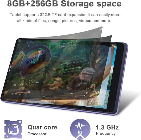 CM835 256 جيجابايت مدمج بذاكرة الوصول العشوائي 8 تابلت ذكي أندرويد 8 بوصة شاشة IPS 5G LTE شريحة واحدة واي فاي، CM835 Kids Tab Zoom يدعم الكمبيوتر اللوحي مع زجاج مقسى مثبت مسبقًا وغطاء قلاب (أرجواني)