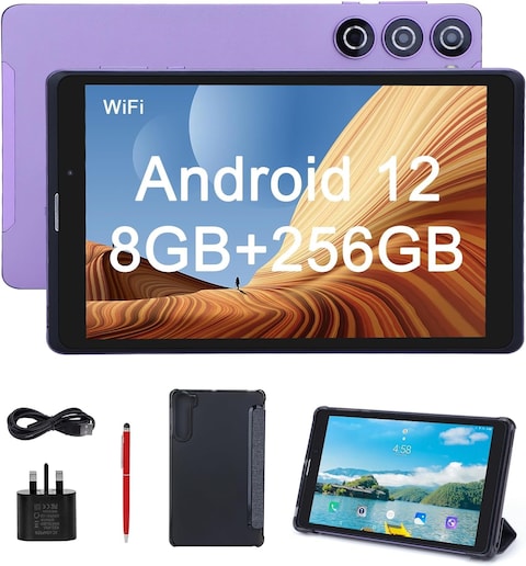 CM835 256 جيجابايت مدمج بذاكرة الوصول العشوائي 8 تابلت ذكي أندرويد 8 بوصة شاشة IPS 5G LTE شريحة واحدة واي فاي، CM835 Kids Tab Zoom يدعم الكمبيوتر اللوحي مع زجاج مقسى مثبت مسبقًا وغطاء قلاب (أرجواني)