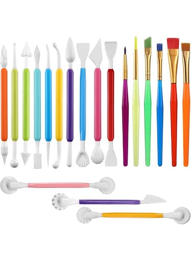 Patelai 19 Pieces Cake Decorating Tools,Cookie Fondant Modeling Set,Marshmallow Sculpting Brush and Fondant Modeling Tools for DIY Cake Sugar Gum Paste Decorating Supplies