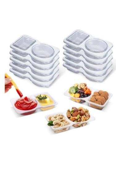 20 PCS Double Compartment Condiment Container With Lids - Reusable Snack Pack Container for Refrigeration, Portion Control, Grab and Go, Outdoor Takeaway Sauce Dip Case