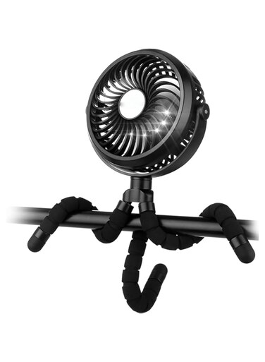 THE WHITE SHOP Battery Operated Stroller Fan Flexible Tripod Clip On Fan with 3 Speeds and Rotatable Handheld Personal Fan for Car Seat Crib Bike Treadmill