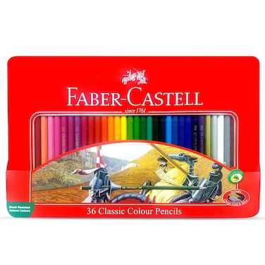 Faber-Castell Classic Colour Pencils Set in Flat Metal Tin, 36 Colours