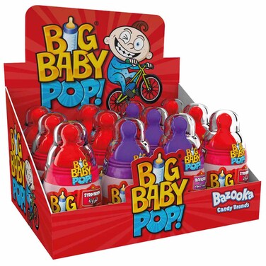 Bazooka Big Baby Pop Strawberry and Blackcurrant Hard Candy, 32g