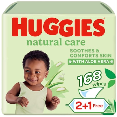 Huggies Natural Baby Wipes, Aloe Vera Wipes, 3 Pack x 56 Wipes (168 Wipes)