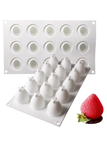 MAKINGTEC Strawberry Silicone Mold for Baking Mousse Cake 3D Silicone Baking Molds for Cakes, French Dessert Mold for Pastry Chocolate Ice Cream, Cake Decoration Mold, Strawberry Shape (15-Cavity)