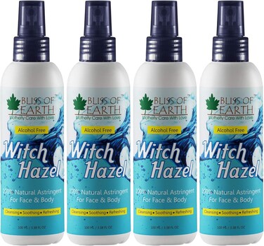 Bliss Of Earth Alcohol Free Witch Hazel Astringent, 4X100ml, 100% Pure &amp; Natural Toner, Great For Face &amp; Body (Pack Of 4)