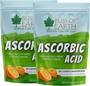 Bliss Of Earth 2x8 Oz Ascorbic Acid Powder Pure Food Grade Vitamin-C Rich Powder For Skin, Face, Cosmetic &amp; DIY Products 2x226gm
