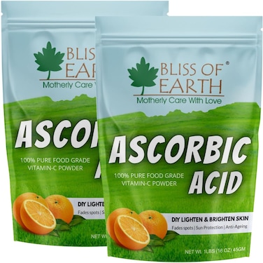 Bliss Of Earth 2x16 Oz Ascorbic Acid Powder Pure Food Grade Vitamin-C Rich Powder For Skin, Face, Cosmetic &amp; DIY Products 2x453gm