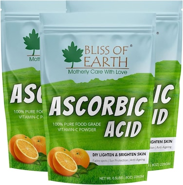 Bliss Of Earth 3x8 Oz Ascorbic Acid Powder Pure Food Grade Vitamin-C Rich Powder For Skin, Face, Cosmetic &amp; DIY Products 3x226gm
