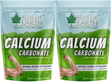 Bliss Of Earth 64 Oz Calcium Carbonate Powder Food Grade, For Strong Bones &amp; Teeth, Natural Antacid 2x907gm