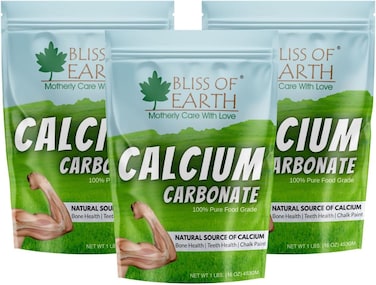 Bliss Of Earth 48 Oz Calcium Carbonate Powder Food Grade, For Strong Bones &amp; Teeth, Natural Antacid 3x453gm