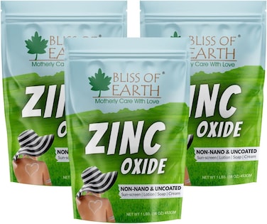 Bliss Of Earth 48 Oz Zinc Oxide Powder Non-Nano &amp; Uncoated For Skin, Cosmetic &amp; DIY Product 3x453gm