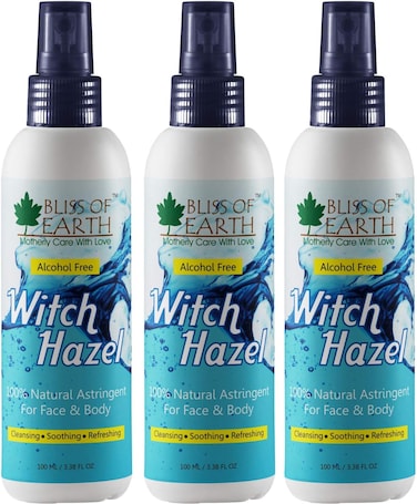 Bliss Of Earth Alcohol Free Witch Hazel Astringent, 3X100ml, 100% Pure &amp; Natural Toner, Great For Face &amp; Body