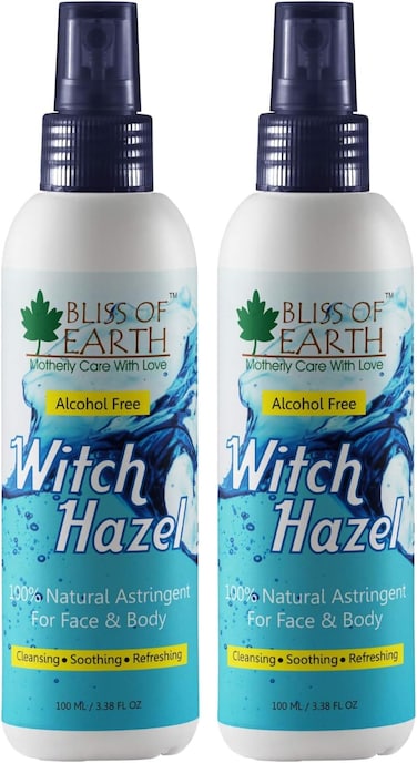 Bliss Of Earth Alcohol Free Witch Hazel Astringent, 2X100ML, 100% Pure &amp; Natural Toner, Great For Face &amp; Body