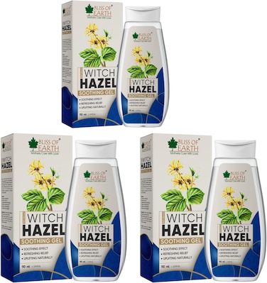 Bliss Of Earth Alcohol Free Witch Hazel Gel For Acne, Hemorrhoids &amp; Puffy Eyes, Pack Of 3x100gm