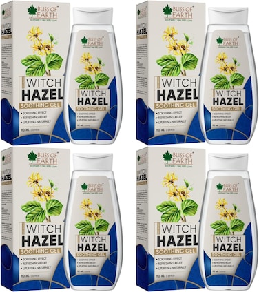 Bliss Of Earth Alcohol Free Witch Hazel Gel For Acne, Hemorrhoids &amp; Puffy Eyes, Pack Of 4x100gm