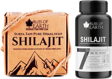 Bliss Of Earth Shilajit Resin For Men And Himalayan Shilajit Capsules Combo, Boost Your Stamina And Energy Ideal For Both Men And Women, 20gm + 60 Capsules