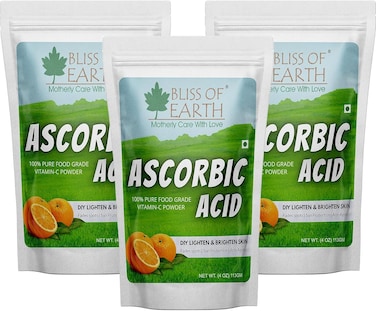 Bliss Of Earth Ascorbic Acid Powder Pure Food Grade Vitamin-C Rich Powder boost immunity, Skin, Face, Cosmetic &amp; DIY Products 3x113gm (Pack Of 3)
