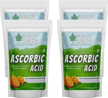 Bliss Of Earth Ascorbic Acid Powder Pure Food Grade Vitamin-C Rich Powder boost immunity, Skin, Face, Cosmetic &amp; DIY Products 4x113gm (Pack Of 4)