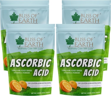 Bliss Of Earth 4x8 Oz Ascorbic Acid Powder Pure Food Grade Vitamin-C Rich Powder For Skin, Face, Cosmetic &amp; DIY Products 4x226gm