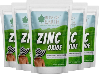 Bliss Of Earth 5x4oz Zinc Oxide Powder Non-Nano &amp; Uncoated For Skin, Cosmetic &amp; DIY Product 5x113gm (Pack Of 5)