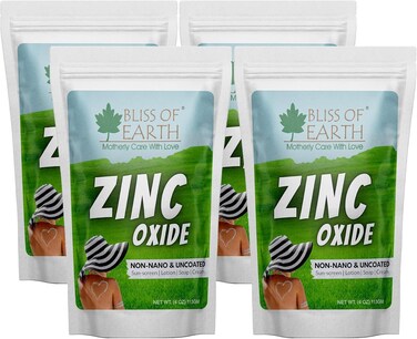 Bliss Of Earth 4x4oz Zinc Oxide Powder Non-Nano &amp; Uncoated For Skin, Cosmetic &amp; DIY Product 4x113gm (Pack Of 4)