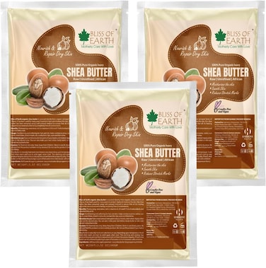 Bliss Of Earth 100% Pure Organic Ivory Shea Butter, Raw, Unrefined, African, 3X100gm, Great For Face, Skin, Body, Lips, DIY Products