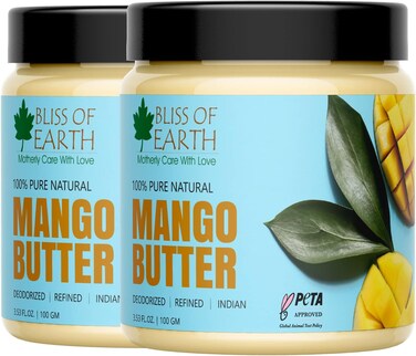 زبدة المانجو الهندية مزيلة الروائح الكريهة لشعر بشرة الوجه والأعمال اليدوية من بليس أوف إيرث، 2 × 100 جم (عبوة من قطعتين)