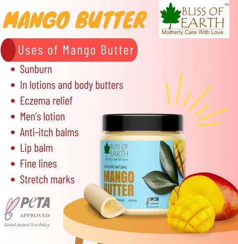 Bliss Of Earth Deodorised Indian Mango Butter For Face Skin Hair &amp; DIY, 3X100gm (Pack Of 3)