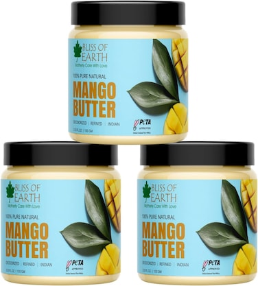 Bliss Of Earth Deodorised Indian Mango Butter For Face Skin Hair &amp; DIY, 3X100gm (Pack Of 3)