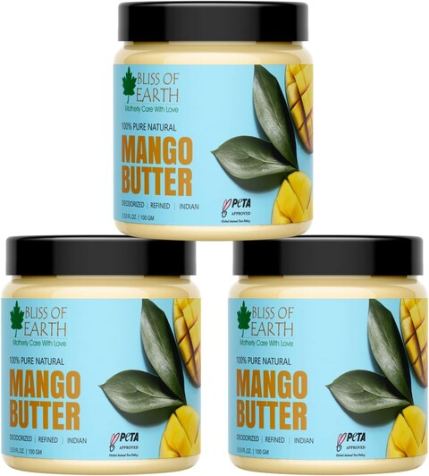 Bliss Of Earth Deodorised Indian Mango Butter For Face Skin Hair &amp; DIY, 3X100gm (Pack Of 3)