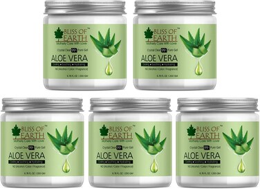 Bliss Of Earth 99% Pure Crystal Clear Aloe Vera Gel For Face, Hair, Acne And Pimples, Paraben Free, (5X200ml)