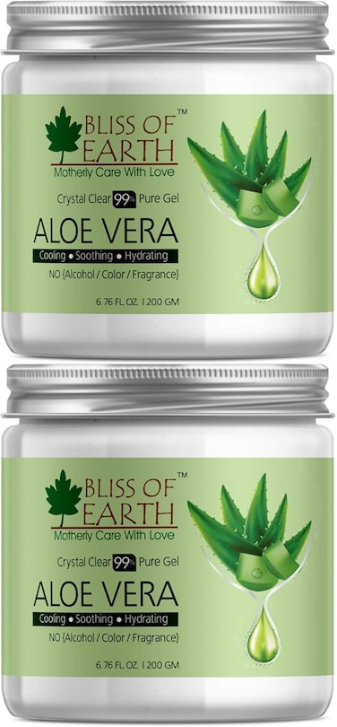 Bliss Of Earth 99% Pure Crystal Clear Aloe Vera Gel For Face, Hair, Acne And Pimples, Paraben Free, (2X200ml)