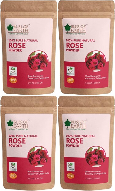 Bliss Of Earth 100% Pure Natural Rose Petals Powder, 4X100gm, Great For Face &amp; Skin