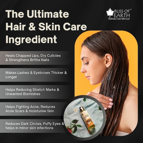 Bliss Of Earth Castor Oil For Hair Growth - Certified Organic Cold Pressed Castor Oil For Face - Hexane Free Castor Oil For Eyelashes And Eyebrows - Deep Hydration Castor Oil - Pack Of 2 X 100ml
