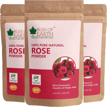 Bliss Of Earth 100% Pure Natural Rose Petals Powder, 3X100gm, Great For Face &amp; Skin