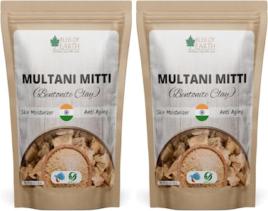 Bliss Of Earth Multani Mitti Powder For Face Mask, Organic Multani Mitti Powder For Hair &amp; Scalp Care, Fuller&rsquo;s Earth Clay Mask For Skin Brightening, Oil Absorption &amp; Acne Treatment - Pack Of 2 X 453g