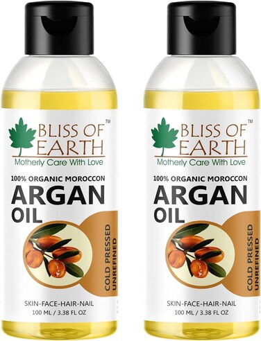 زيت الأرغان المغربي العضوي 100% من بليس اوف ايرث للوجه والشعر والبشرة، معصور على البارد وغير مكرر، 2 × 100 مل