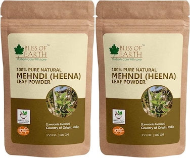 Bliss Of Earth 100% Pure &amp; Natural Henna Powder, 2X100gm, Natural Hair Color, Shiny Hair, Mehandi Powder 200gm
