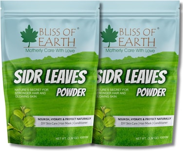 Bliss Of Earth Sidr Powder For Hair And Body, Pure Beri Leaves Powder For Hair Growth, Skin &amp; Face, Handpicked Sadr Leaves Ziziphus Spina-Christi Natural Hair Cleanser &amp; Conditioner - Pack Of 2 X 100g