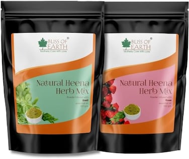 Bliss Of Earth Herbal Henna For Hair: Rose &amp; Basil Special Combo Blended With Herbs Amla, Neem, Babul Gum, &amp; Essential Oils For Long Lasting Hair Color, Hair Nourishment &amp; Health - Pack Of 2 X 100g