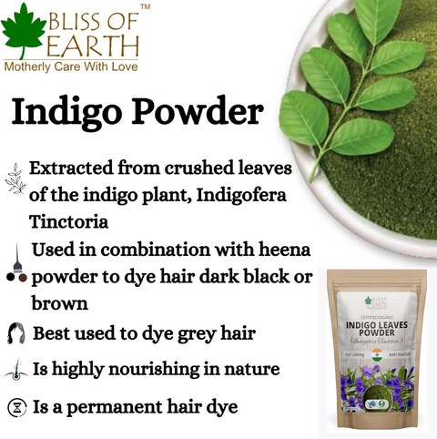 Bliss Of Earth Organic Indigo Powder For Hair Black Organic Hair Dye Pack Of 2X453gm