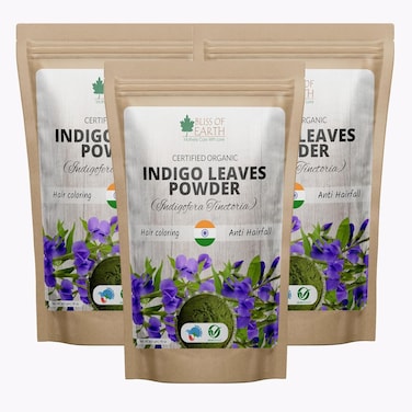 مسحوق النيلي العضوي من بليس أوف إيرث لصبغة الشعر العضوية السوداء، عبوة من 3 × 453 جم