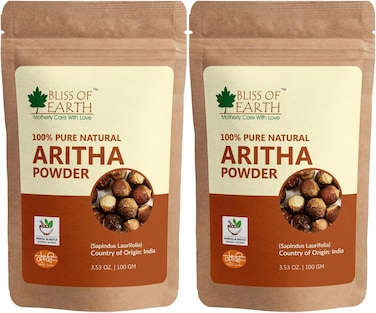 Bliss Of Earth 100% Pure Reetha Powder, 2X100gm, Aritha Powder, Natural &amp; Chemically Free Hair Cleanser, Gorgeous &amp; Silky Hair