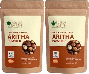 Bliss Of Earth 100% Pure Reetha Powder, 2X100gm, Aritha Powder, Natural &amp; Chemically Free Hair Cleanser, Gorgeous &amp; Silky Hair