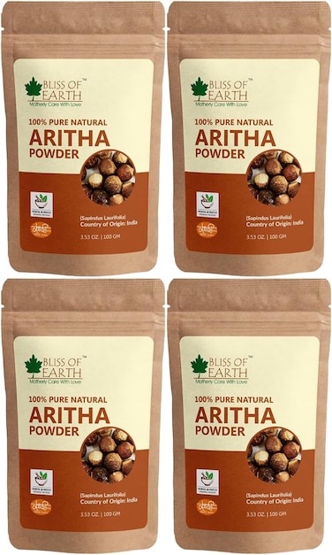 Bliss Of Earth 100% Pure Reetha Powder, 4X100gm, Aritha Powder, Natural &amp; Chemically Free Hair Cleanser, Gorgeous &amp; Silky Hair