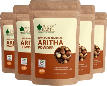Bliss Of Earth 100% Pure Reetha Powder, 5X100gm, Aritha Powder, Natural &amp; Chemically Free Hair Cleanser, Gorgeous &amp; Silky Hair